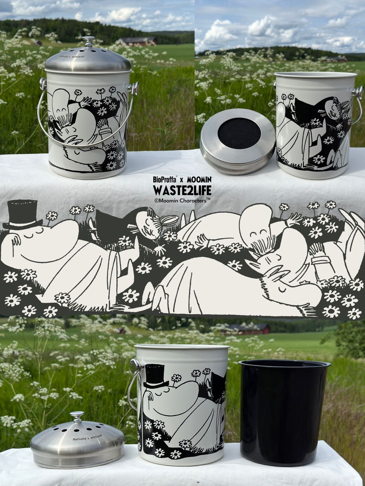 BioProffa X Moomin WASTE2LIFE "Early Birds",Biokeruuastia+ sisä-ämpäri, 5L, koivu