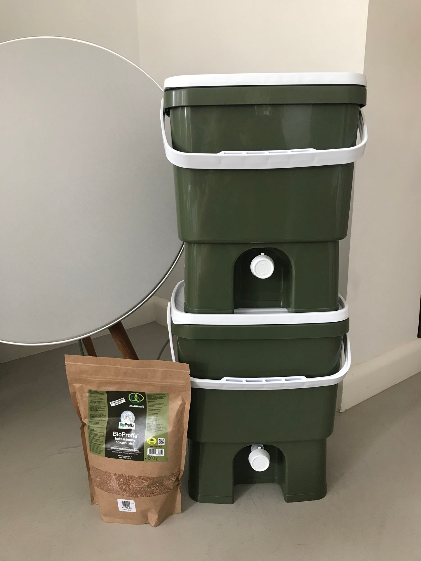 BioProffa Bokashi Kitchen composter, Olive green, double pack (2 pcs., contains Bokashi pulp)