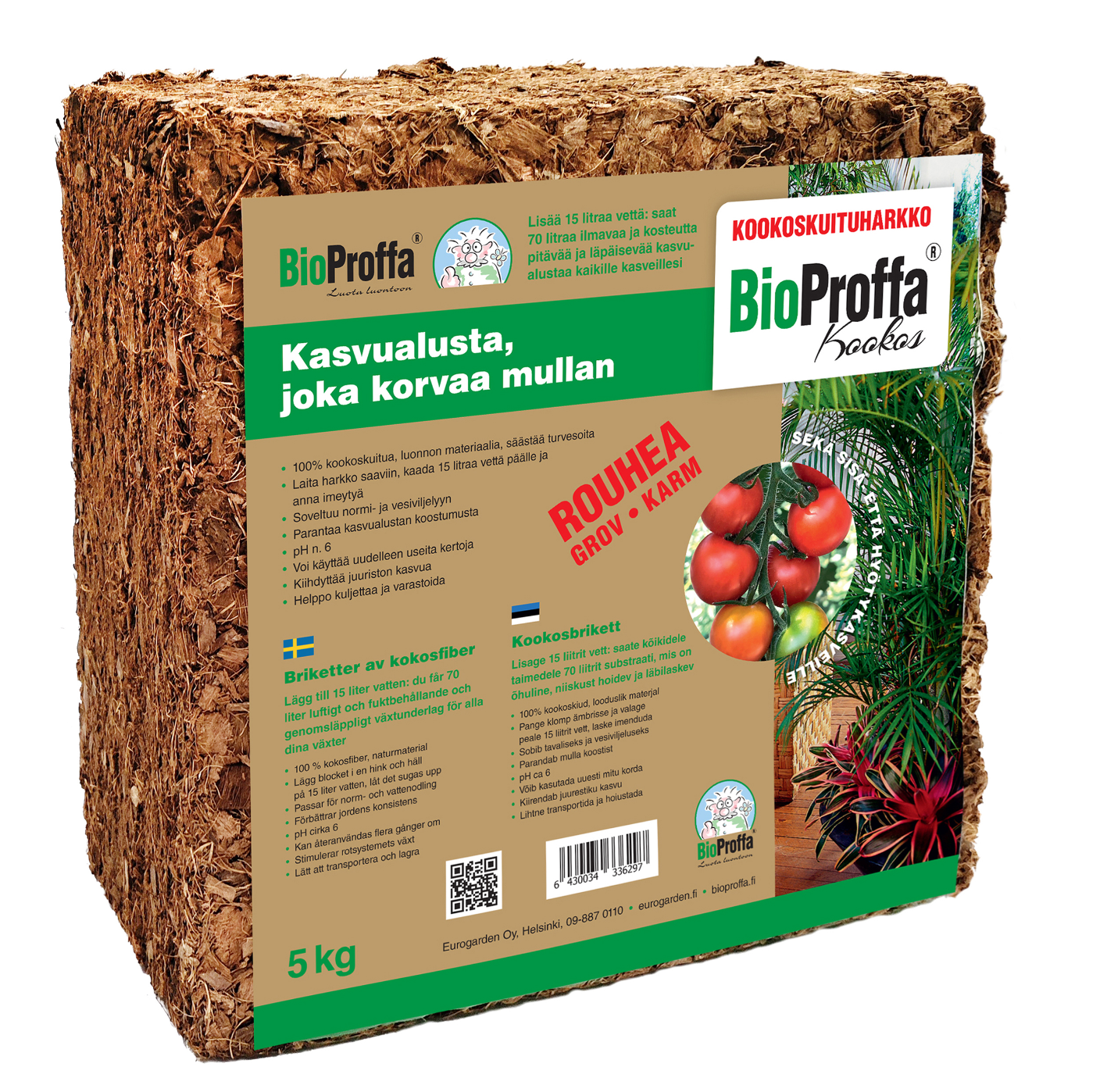 Coconut fiber block, COARSE, 5 kg, 70-75 liters, BioProffa