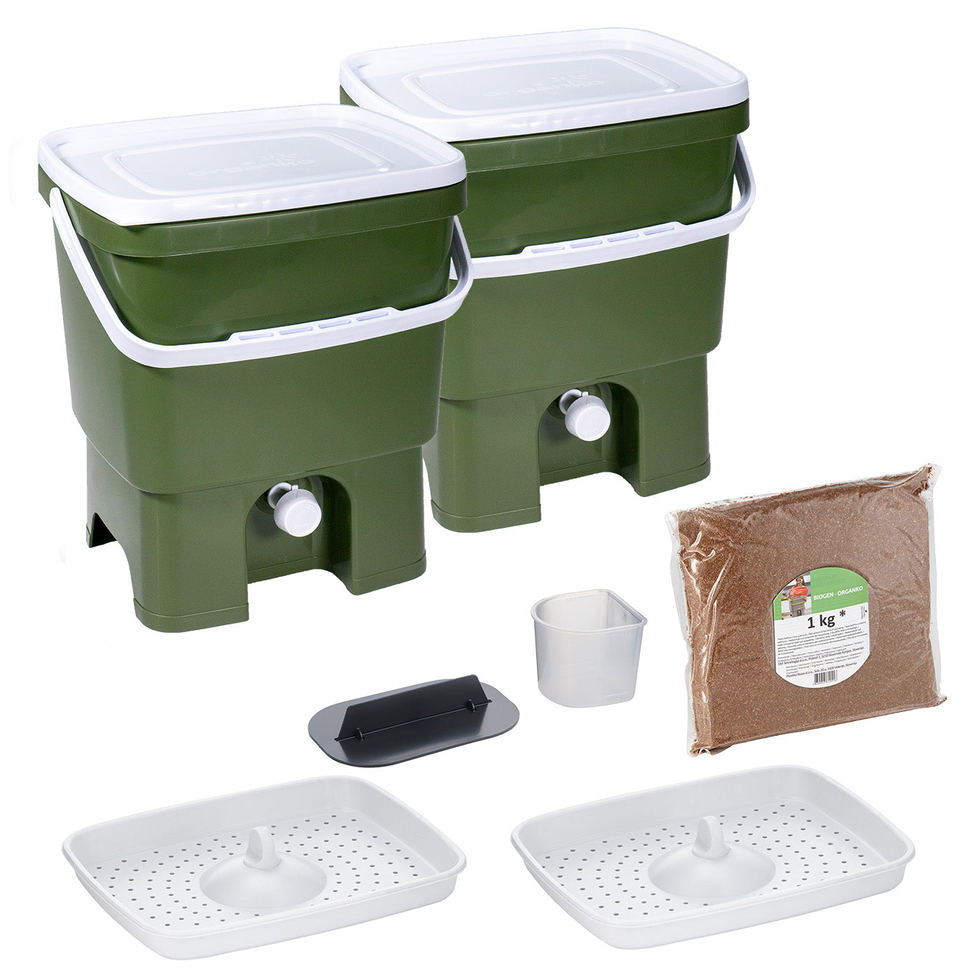 BioProffa Bokashi Kitchen composter, Olive green, double pack (2 pcs., contains Bokashi pulp)